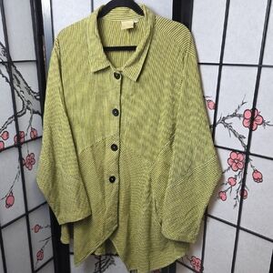 Mill Valley Butter Yellow Striped Button Down Hobo Shirt Jacket 2X